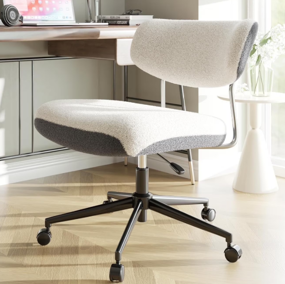 Desk Chair With Wheels-WHITE+GREY BOUCLE