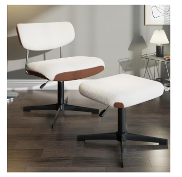 Accent Chair With Ottoman set -WHITE+BROWN