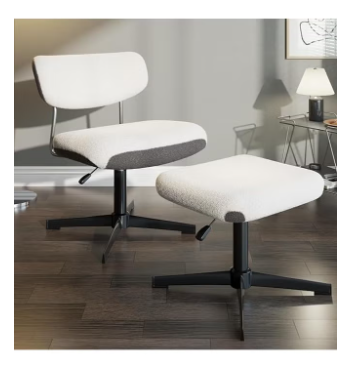 Accent Chair With Ottoman set -WHITE+GREY(1)BOUCLE