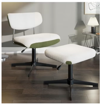 Accent Chair With Ottoman set -WHITE+GREEN
