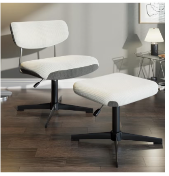 Accent Chair With Ottoman set -WHITE+GREY(2)CORDUROY