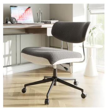 Desk Chair With Wheels- GREY+WHITE BOUCLE